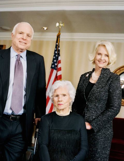 the matriarch, at her 100th birthday party, with her son senator john mccain iii and his wife cindy hensley mccain