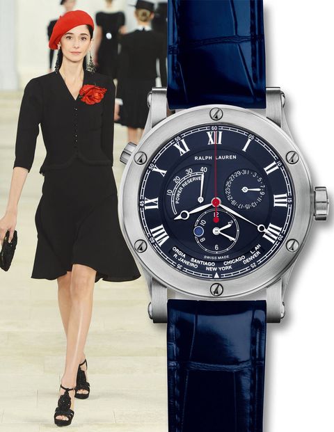 There may have been a distinctly Spanish flair to Ralph Lauren's Spring 2013 collection, but the new Sporting World Time Steel — with movements by Jaeger-LeCoultre — keeps track of minutes in all 24 time zones.$9,500, ralphlaurenwatches.com