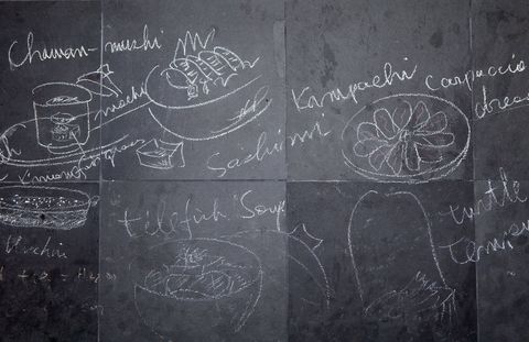 The chef details his presentations in hasty drawings in his test kitchen — seeming improvisations based on years of obsessive study of the health benefits of French and Japanese fare.
