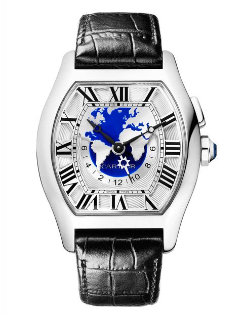 Today brings us Cartier's Tortue World-Timer, which simplifies a complex dial with a unique side window showing time in cities around the world.$46,200, Cartier.