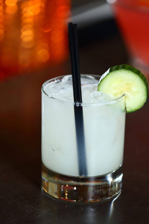 Lizzy Lake This gin-based drink incorporates one of our favorite cocktail ingredients, egg whites, and comes from The Root Restaurant & Bar in White Lake, MI. Here's the recipe:1.5 oz Hendrick's gin 3 drops rose water 1 egg white 2 tablespoons powdered sugar 2 thick slices cucumber Splash lemon juiceMuddle one thick slice of cucumber in a cocktail shaker. (Save the second slice of cucumber for a garnish.) Add remaining ingredients and ice to the shaker and shake vigorously until the outside of the shaker is frosted. Strain into a rocks glass over ice. If available, use a fine mesh strainer to avoid large pieces of cucumber in the cocktail. Garnish with the cucumber slice.