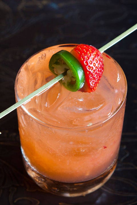 Strawberry Blond This spicy and refreshing recipe comes from The Darby in New York City: 2 oz Tanteo Jalapeno 1 oz Lime juice .75 oz Simple syrup1 StrawberryIn shaker muddle strawberry, add ice and all ingredients. Shake and pour into a rox glass and garnish with strawberry and jalapeño.