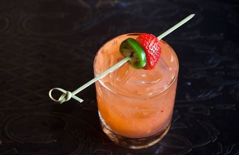 This spicy and refreshing recipe comes from The Darby in New York City: 2 oz Tanteo Jalapeno 1 oz Lime juice .75 oz Simple syrup1 StrawberryIn shaker muddle strawberry, add ice and all ingredients. Shake and pour into a rox glass and garnish with strawberry and jalapeño.