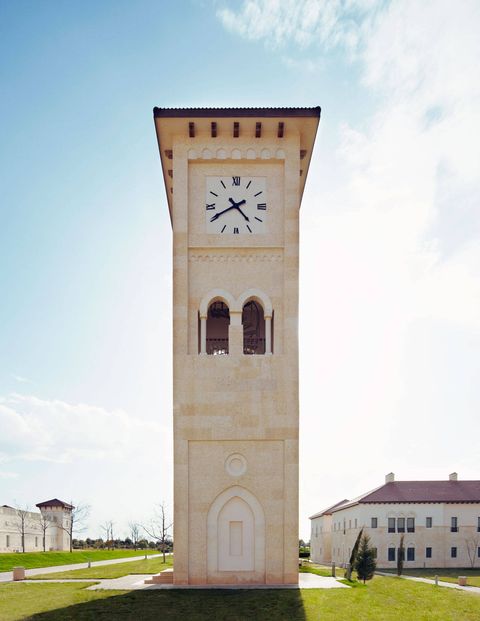 The clock tower at King's Academy, established by King Abdullah II in Madaba, Jordan, and inspired by Deerfield.