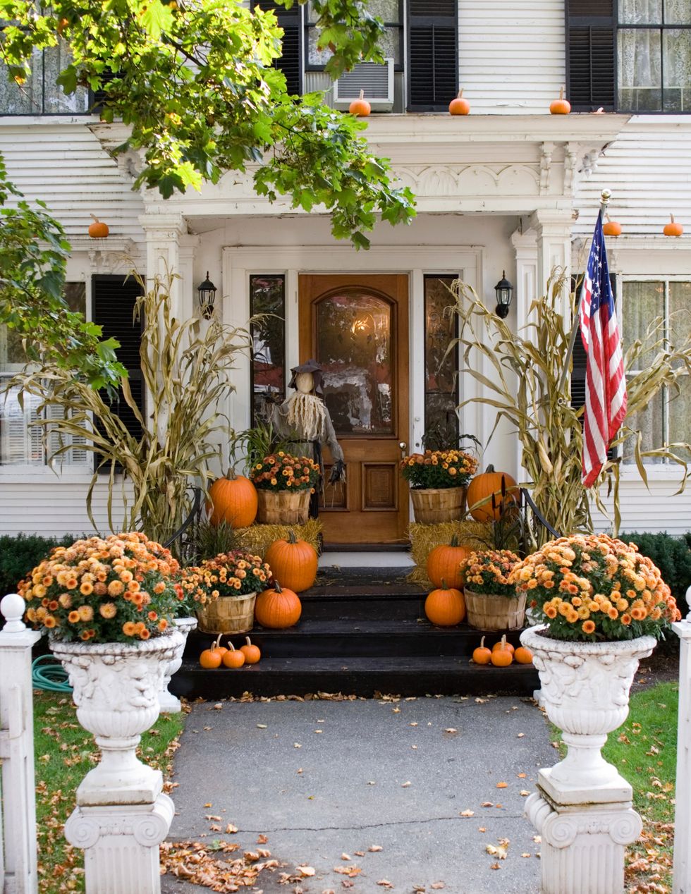 Pumpkin, Porch, Orange, Home, Leaf, House, Plant, Door, Autumn, Flowerpot, 