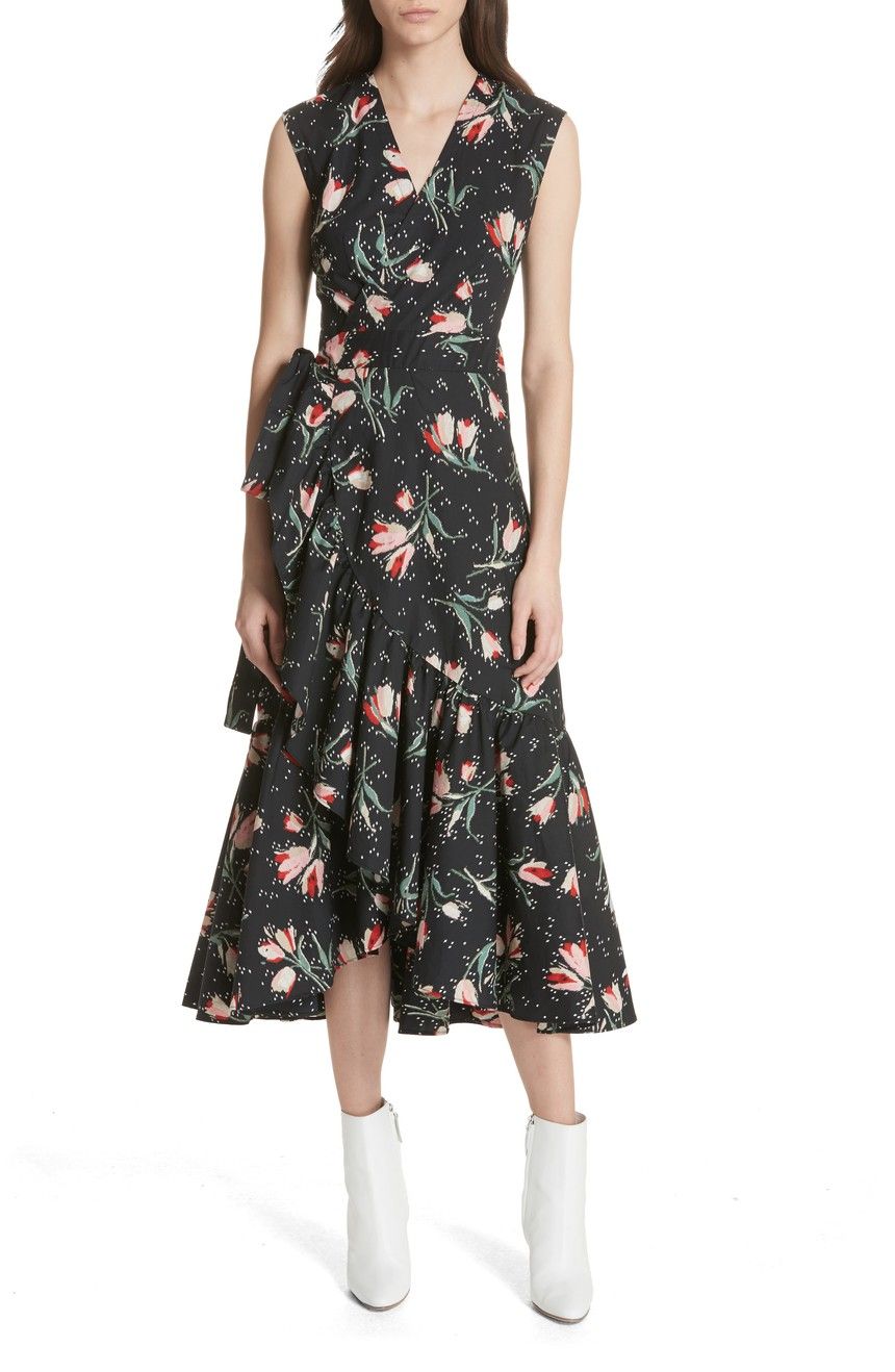 Rebecca Taylor Ikat Floral Wrap Midi Dress