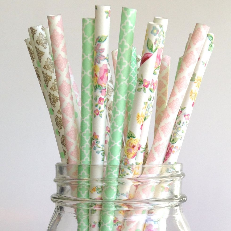 Twigs and Twirls English Garden Floral Wedding Paper Straws (25 Count)