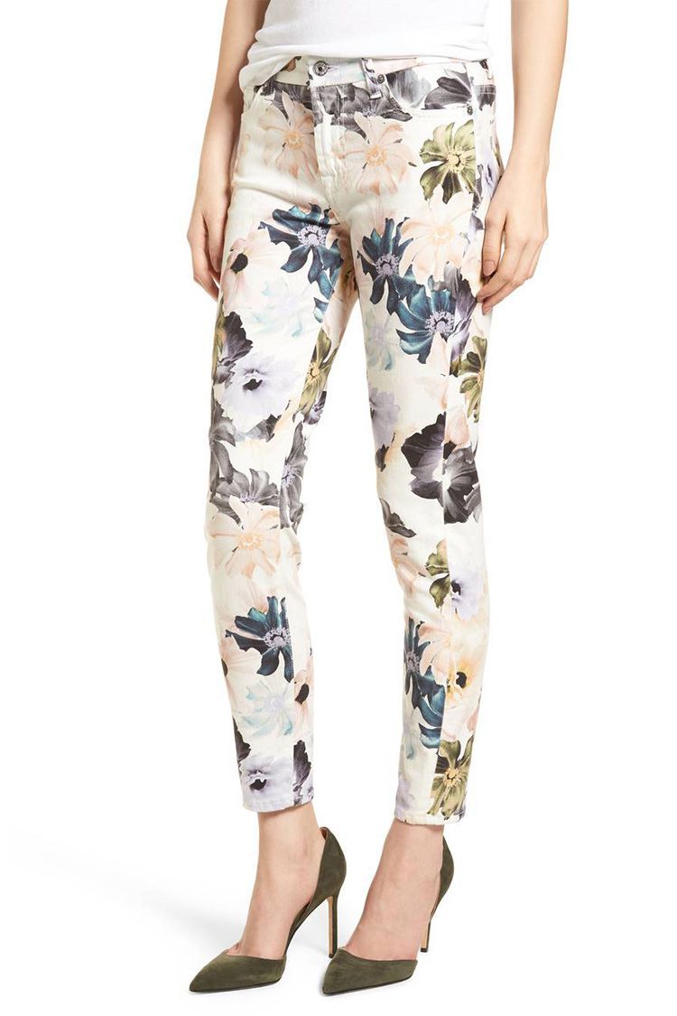 7 For All Mankind Floral-Print Ankle Skinny Jeans