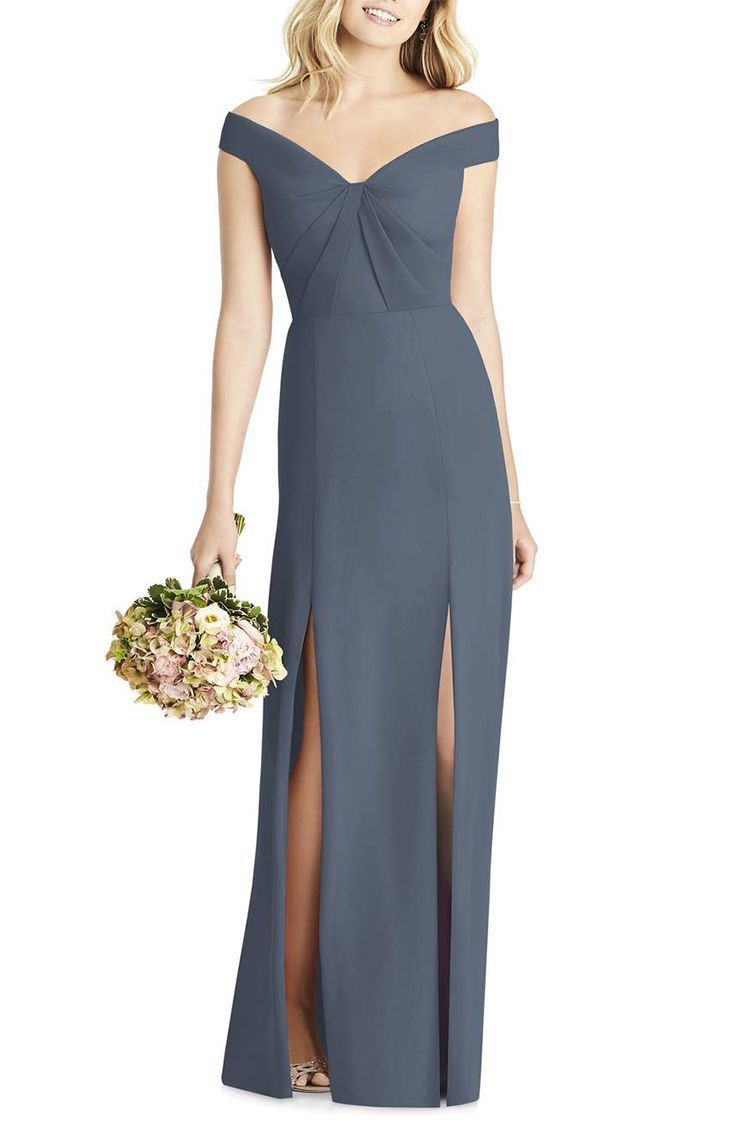 Social Bridesmaids Off-the-Shoulder Chiffon Gown