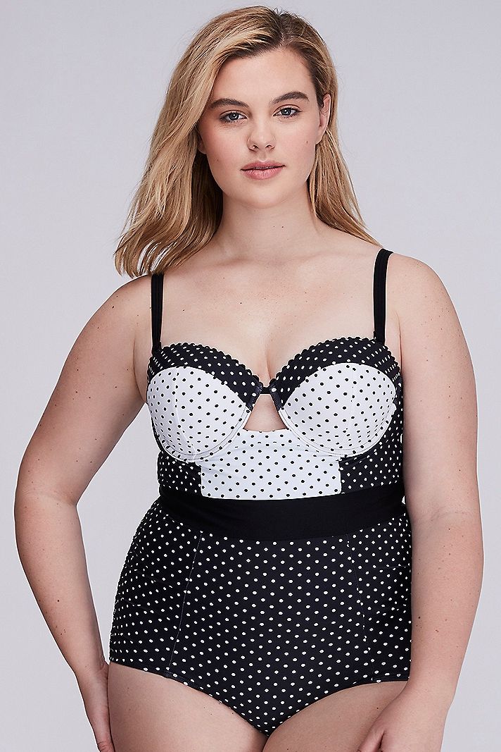 Print Mix Swim One-Piece with Bandeau Bra