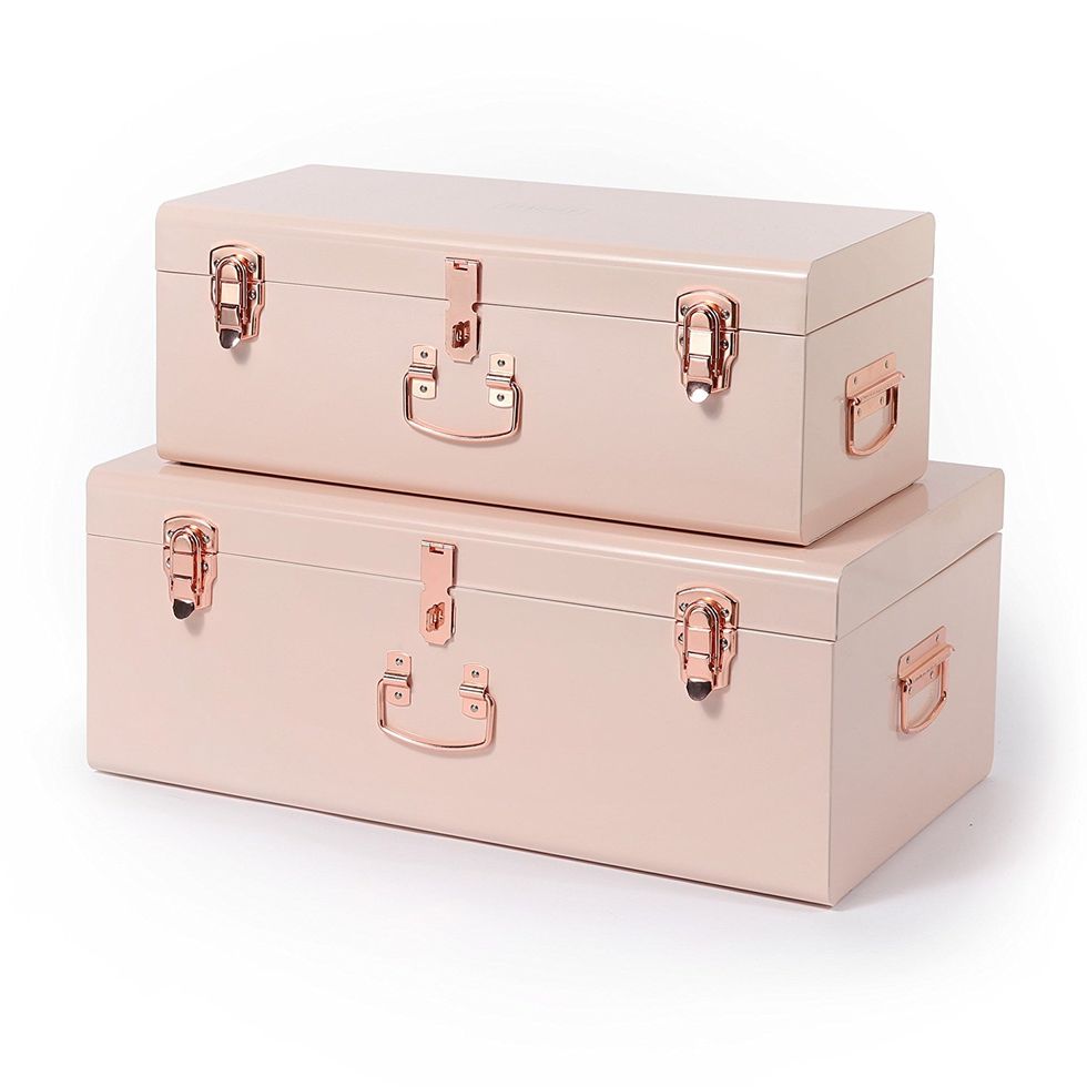 Beautify Blush Pink Vintage Style Steel Metal Storage Trunk Set