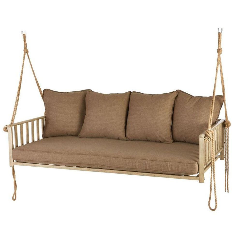 Hampton Bay Cane Patio Swing with Square Back Cushions