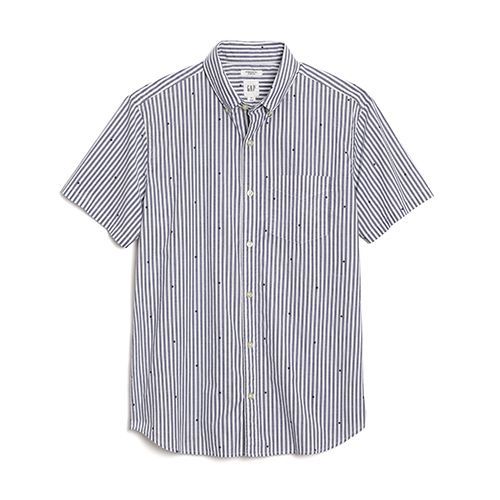 Gap Off White Stripe Print Poplin Short-Sleeve Shirt