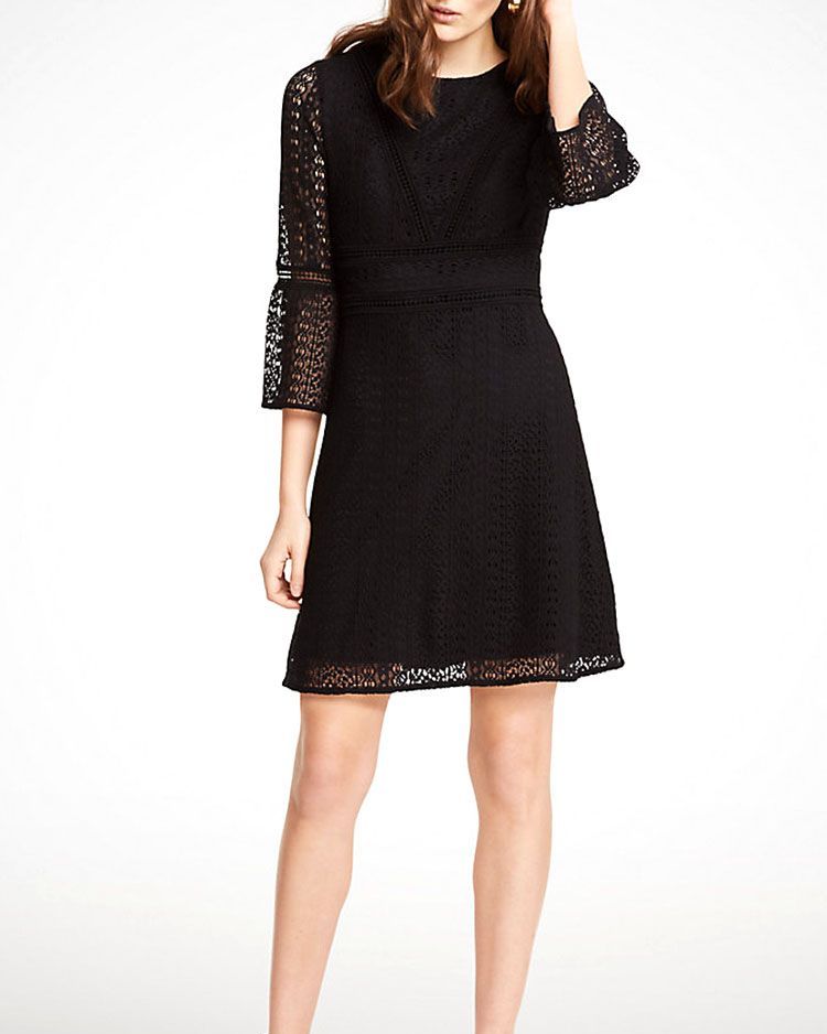 Ann Taylor Petite Mixed Lace Flare Sleeve Shift Dress