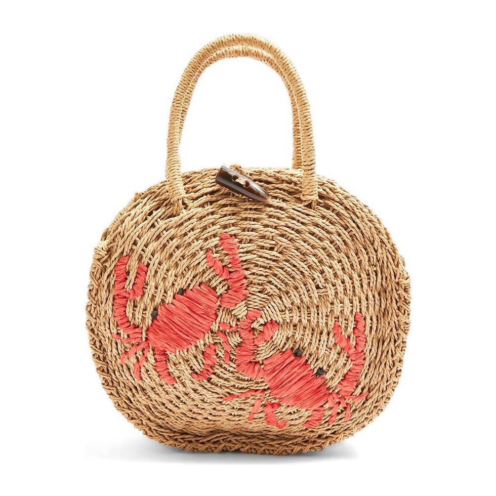 Women's Summer Straw Braided Basket Bag Open-Top Petit Bucket Handbag Round Handle Crystal Embellishment