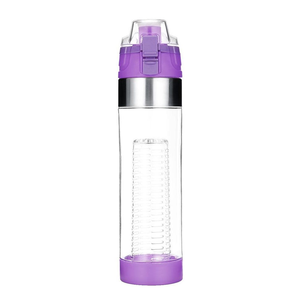 32 oz Glass Water Bottles With Times To Drink and Straw Lid - 1 Liter Glass  Drinking Bottle with Straw, Waterbottle (Ribbed Purple)