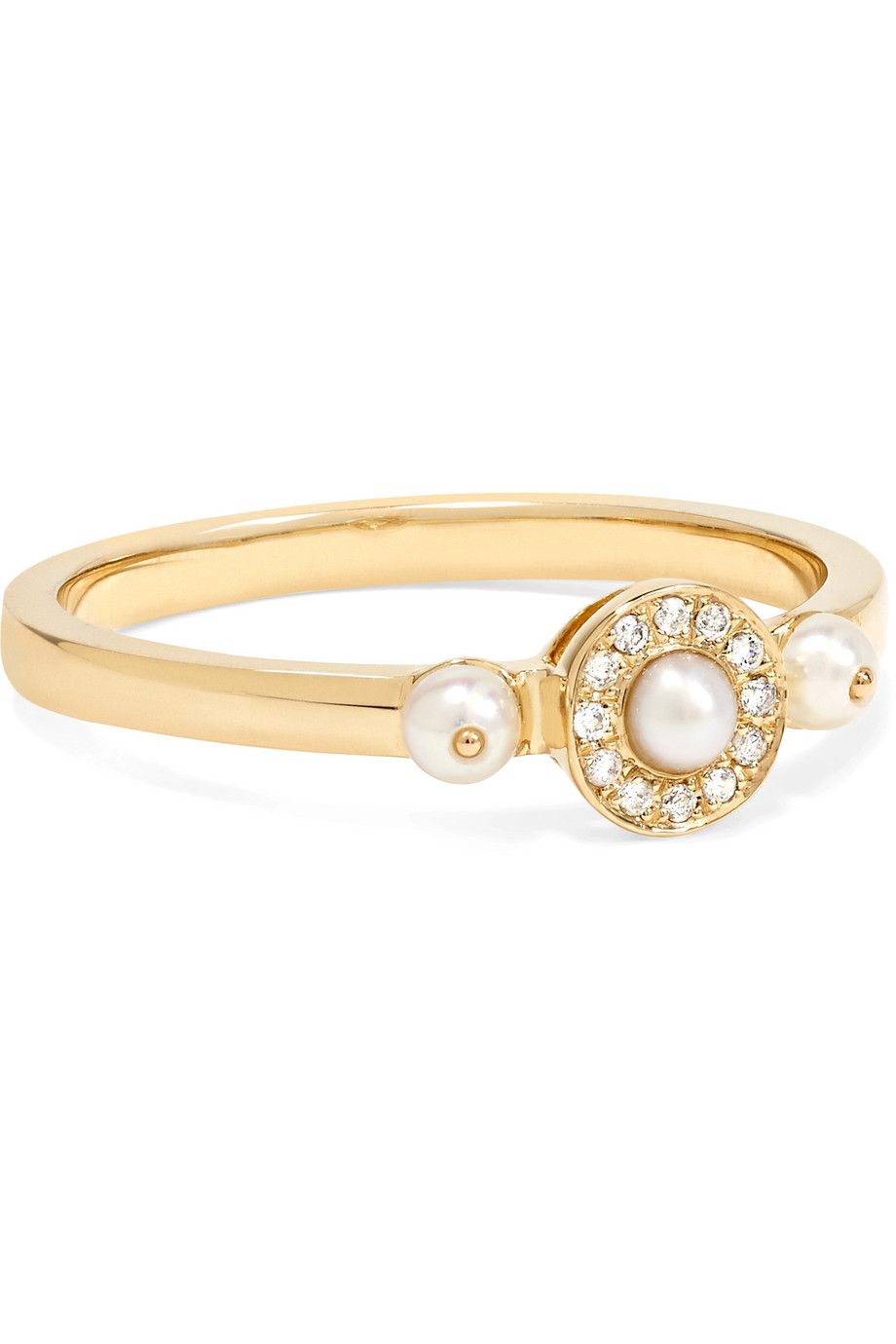 14-karat gold, pearl and diamond ring