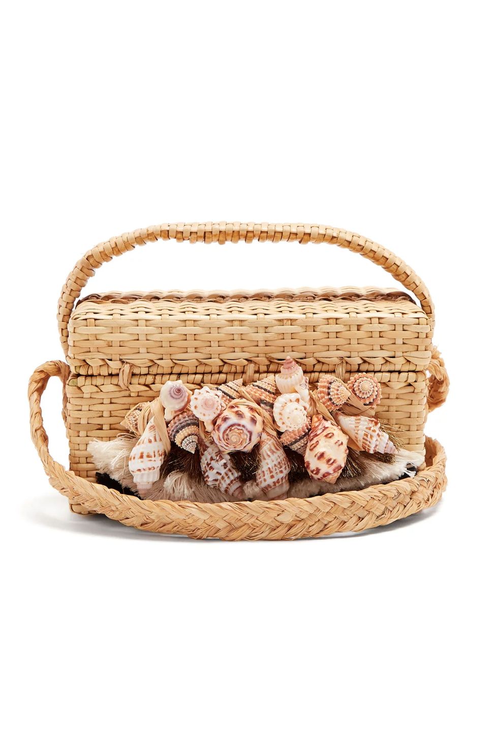 Iris seashell-embellished straw box bag