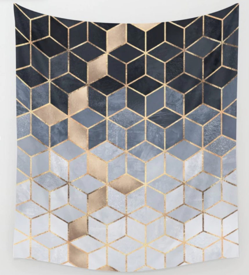 Blue Gradient Cubes Wall Tapestry