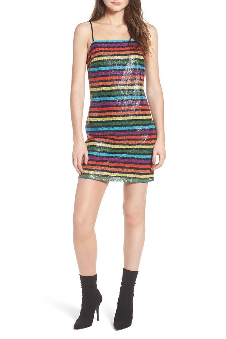 Wayf Lille Rainbow Stripe Sequin Minidress
