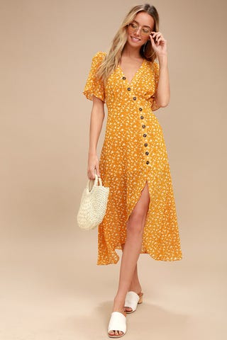 Yellow Floral Midi Dress