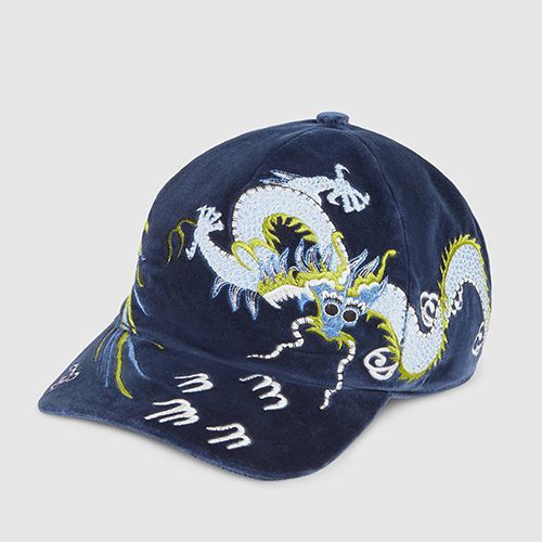 Gucci Velvet Dragon-Embroidered Baseball Cap