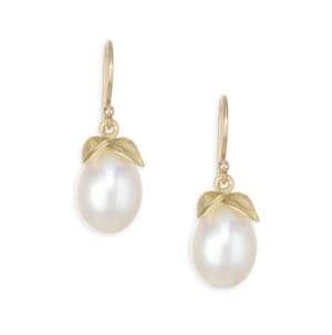 Annette Ferdinandsen Organic Pearl & 18K Yellow Gold Pear Earrings