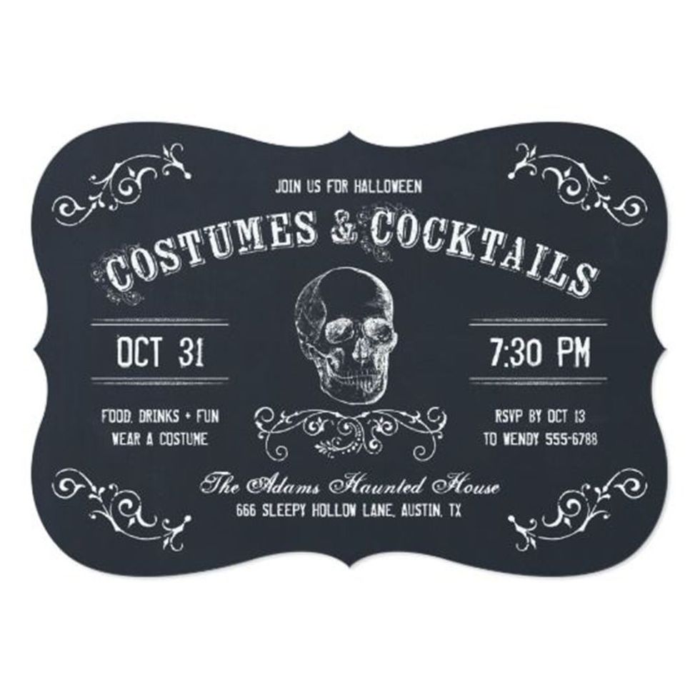 Riley and Zoe Chalkboard Skull Halloween Cocktail Party Card (Set of Five)