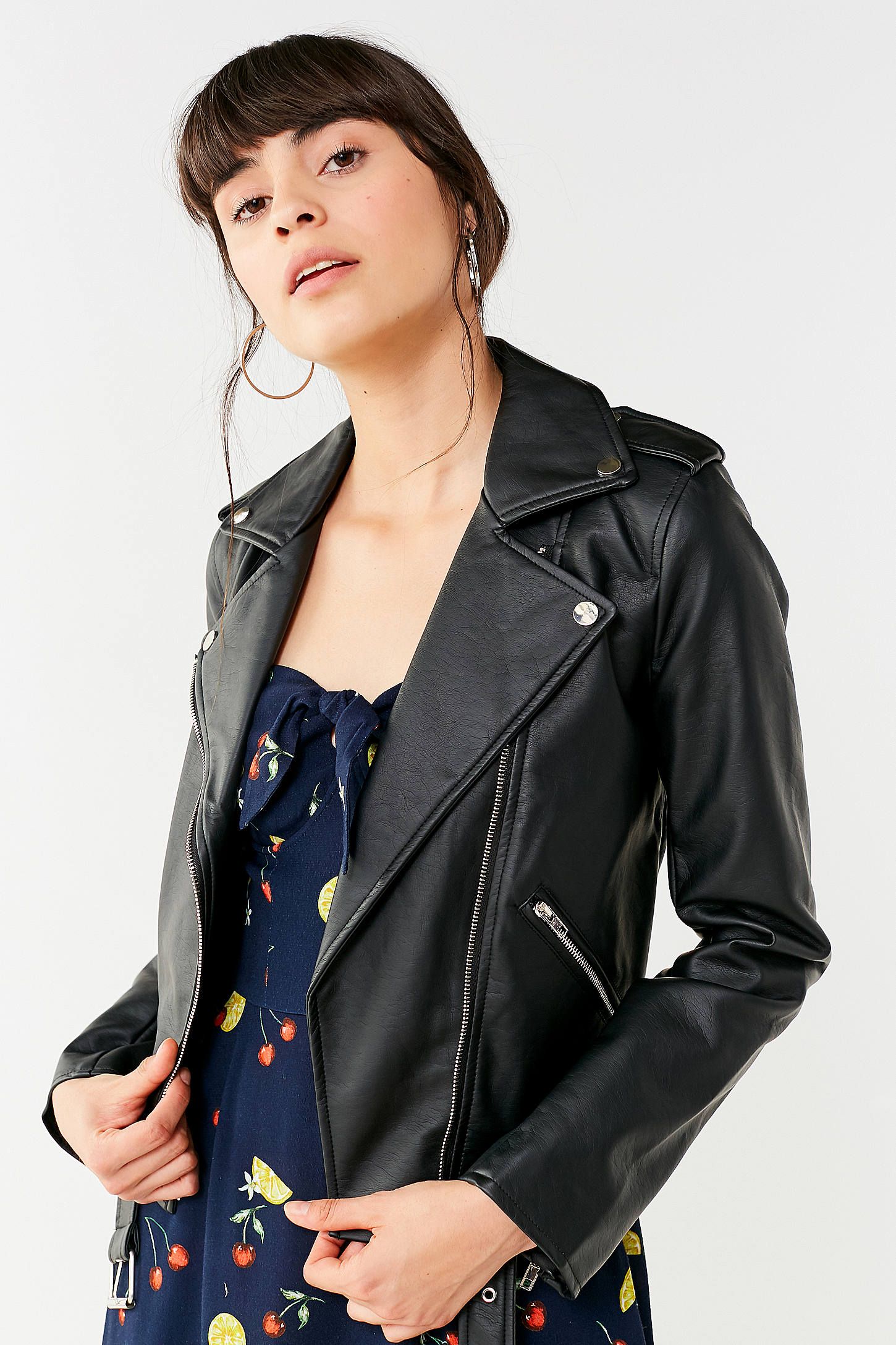 Faux Leather Belted Moto Jacket 