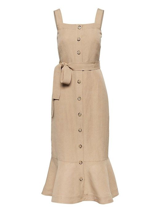 Linen-Blend Button-Front Midi Dress