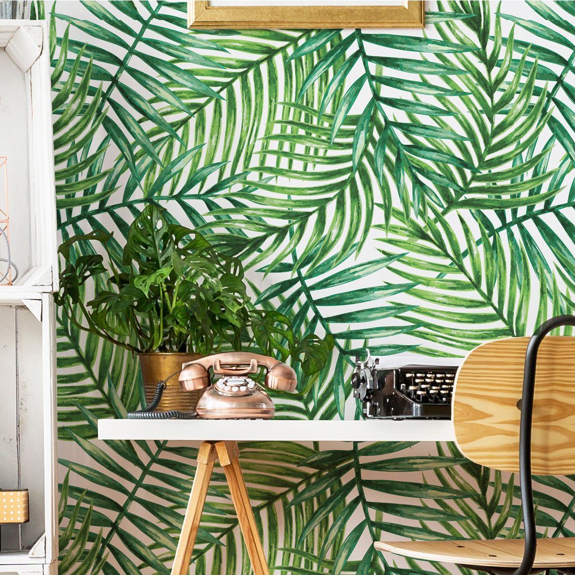 10 Best Tropical Removable Wallpapers - Palm Leaf Temporary Wallpaper