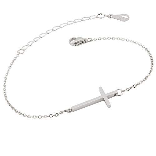 Sideways Silver-Tone Cross Bracelet