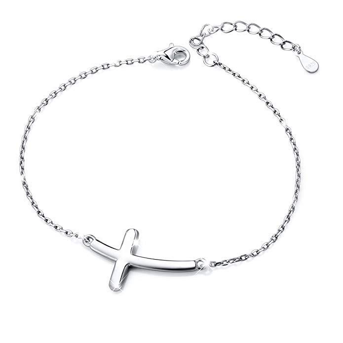 Sterling Silver Sideways Cross Bracelet