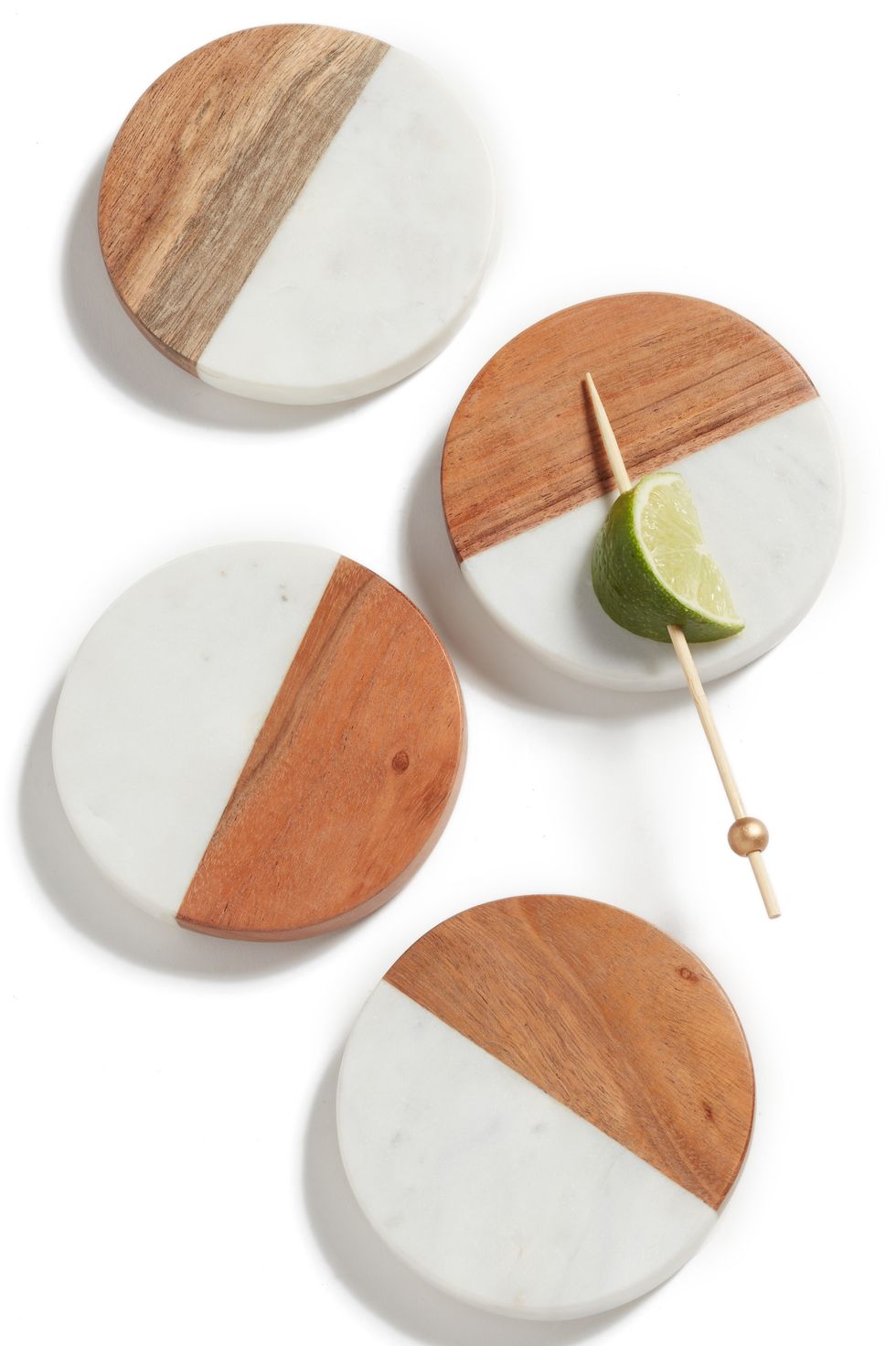 Set of 4 Wood & Marble Coasters