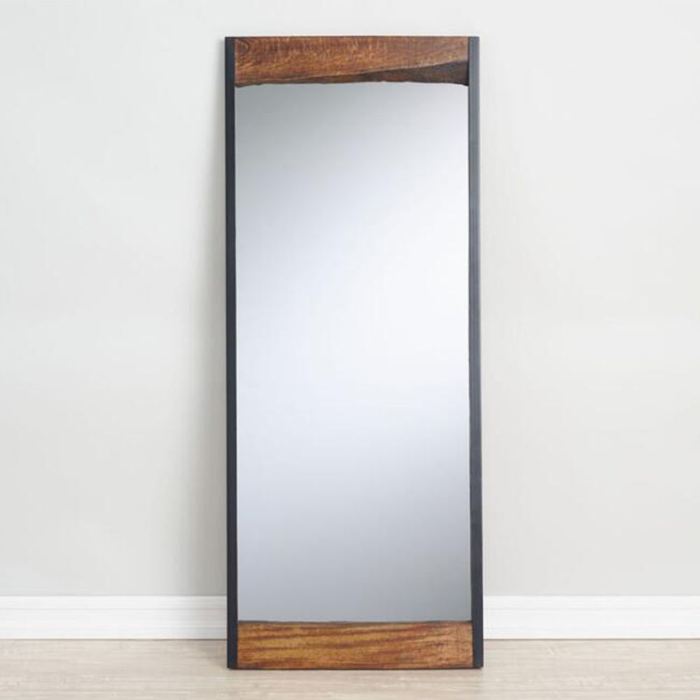 Large Walnut Brown Wood Leaner Mirror