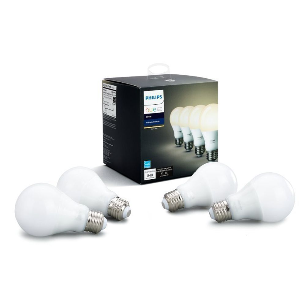 Philips Hue White A19 4-Pack 60W Equivalent Dimmable LED Smart Bulb (Set of Four)