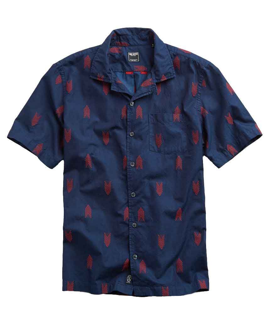 Short Sleeve Indigo Jacquard Camp Collar Shirt