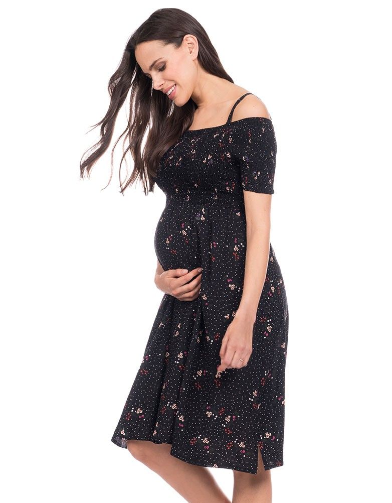 Black Woven Off the Shoulder Maternity Dress