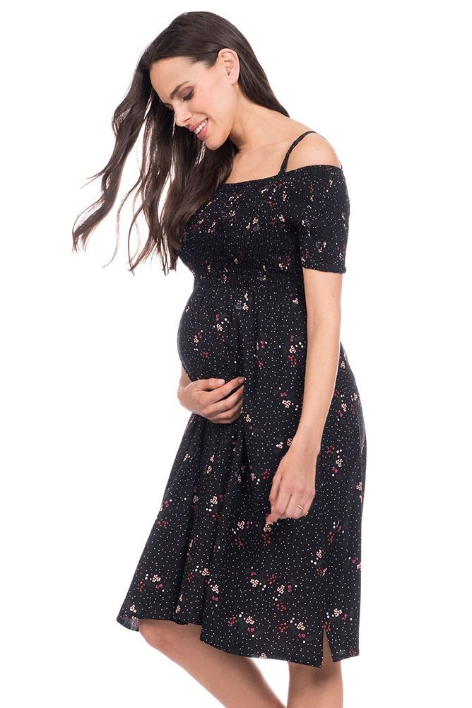 Black Woven Off the Shoulder Maternity Dress