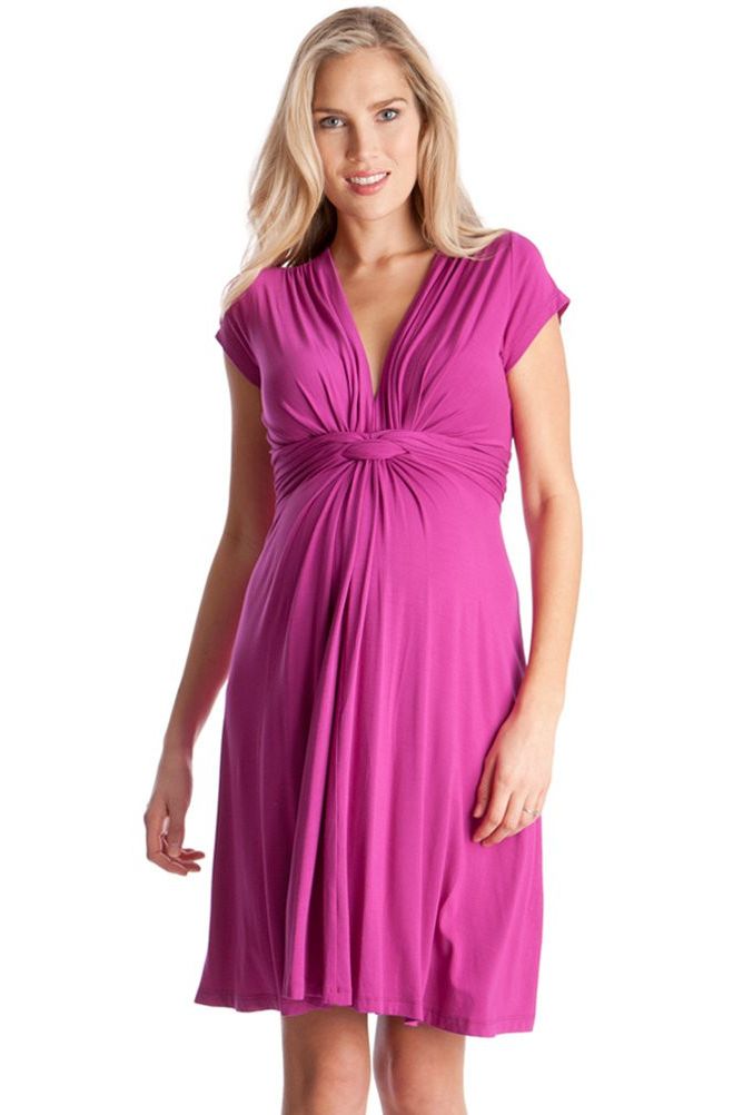 Pink Fuchsia Knot Front Maternity Dress