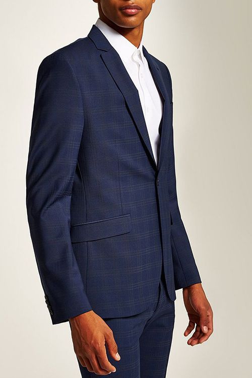 Topman Premium Blue Check Skinny Fit Blazer