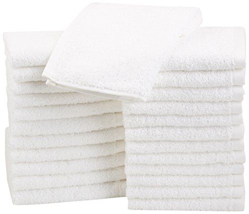 AmazonBasics Cotton Washcloths, 24-Pack, White