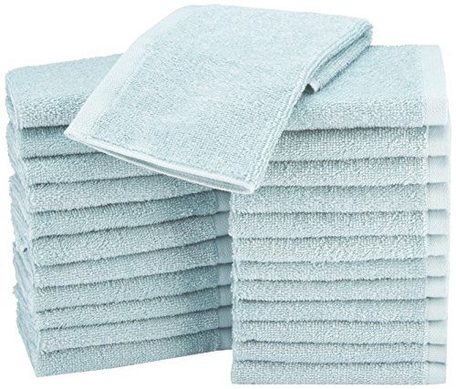 AmazonBasics Cotton Washcloths, 24-Pack, Ice Blue