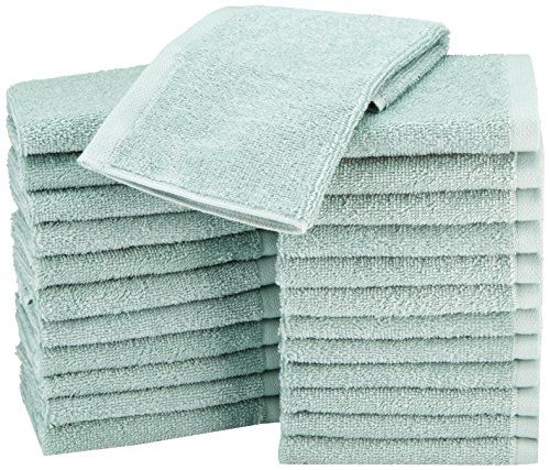 AmazonBasics Cotton Washcloths, 24-Pack, Seafoam Green
