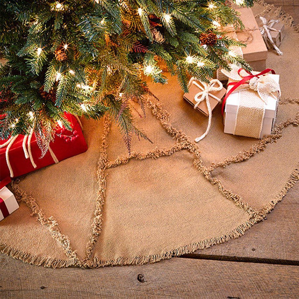 Chic Rustic Fabric Burlap Christmas Tree Skirt Stands Xmas Ornament 80cm 