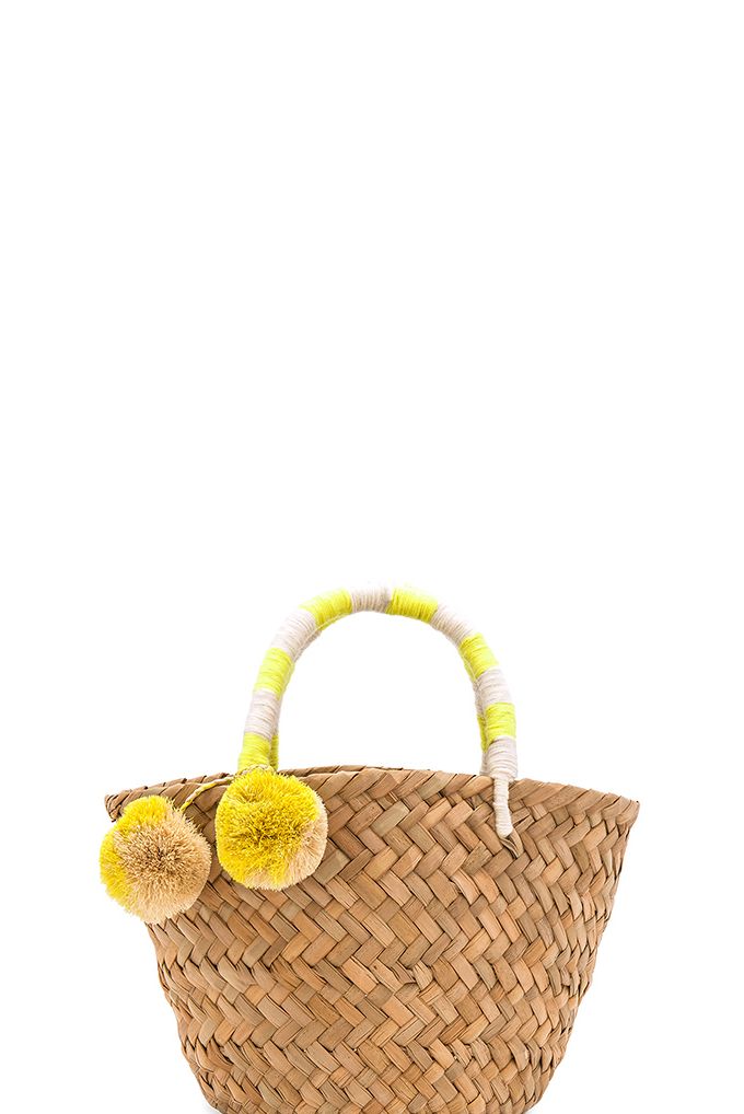 A Mini Straw Tote with Cute Yellow Pom Poms