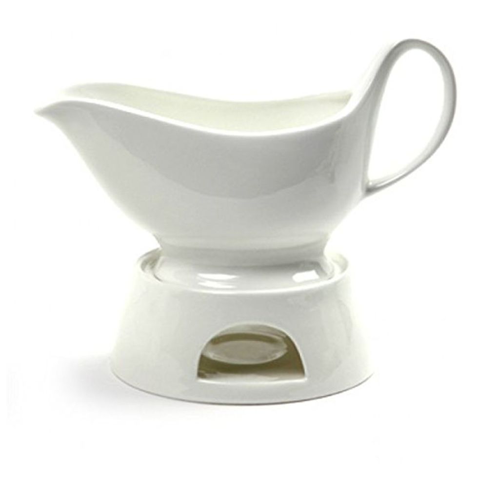 Norpro Porcelain Gravy Sauce Boat With Stand and Candle