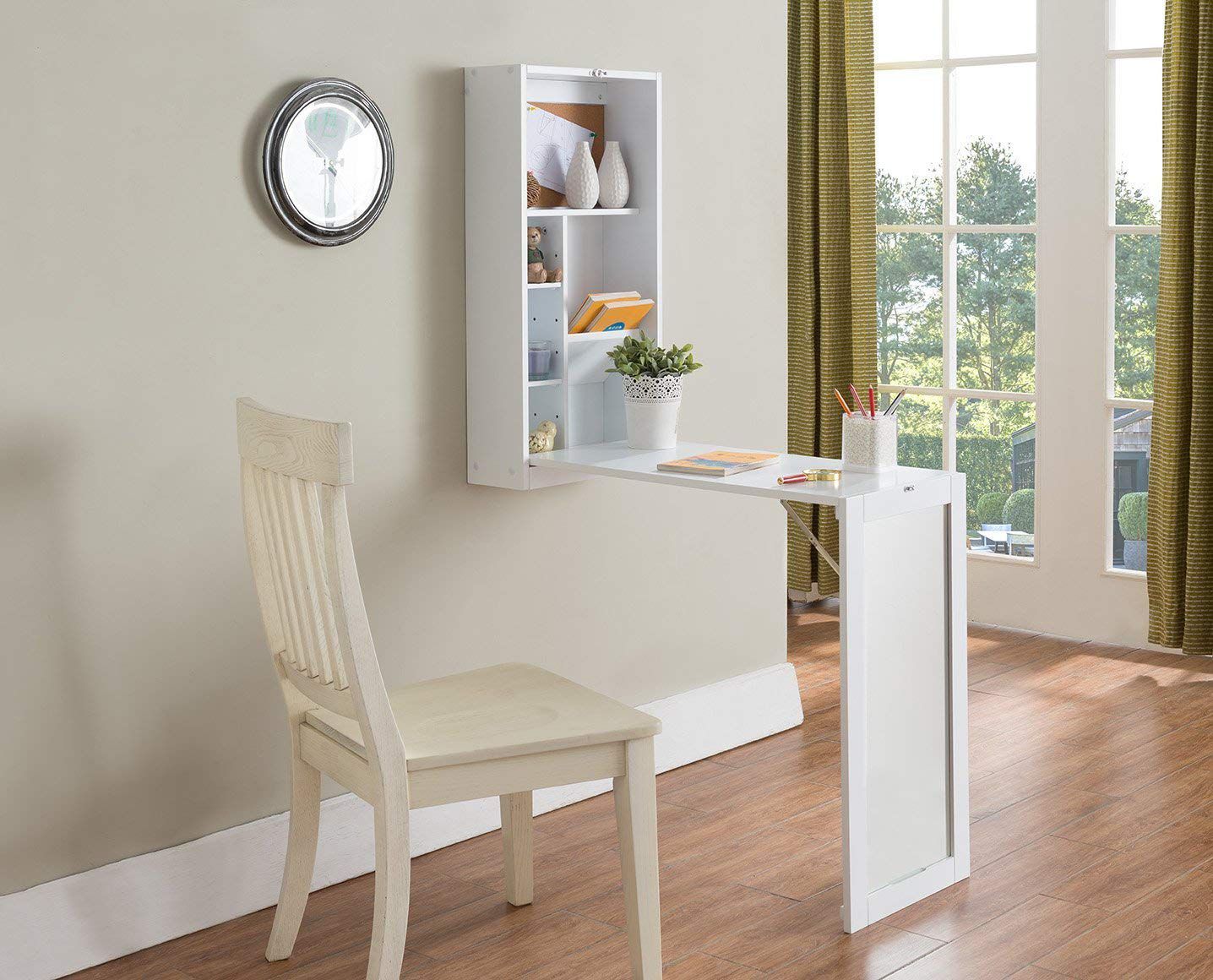 Fold-Out Wall-Mount Mirror Desk