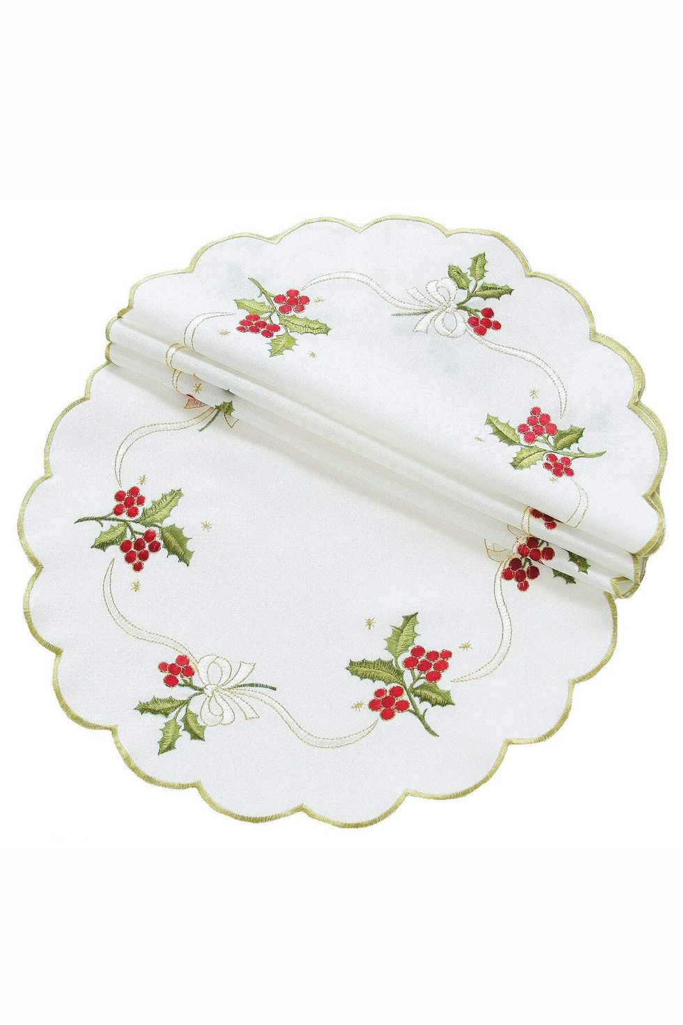 Holly Berry Embroidered Christmas Doilies Placemats