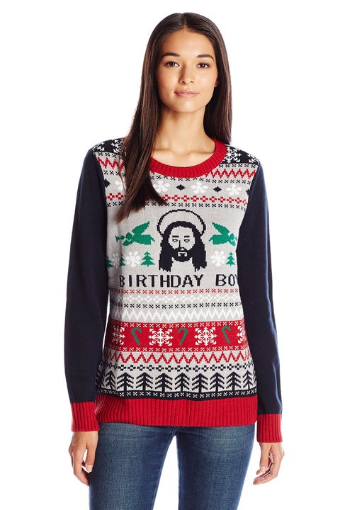 Ugly Christmas Sweater Women's Birthday Boy, Silver Heather, S